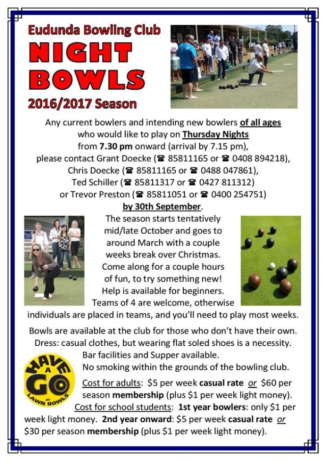 Register for Night Bowls 2016-2017 by 30th Sept