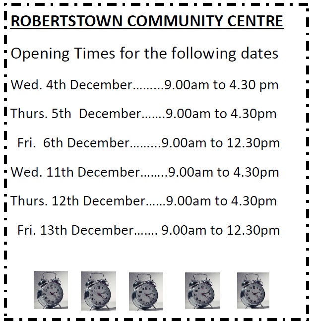 Robertstown Community Centre – December times