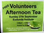 Free Volunteers Afternoon Tea 27th Sept 2015