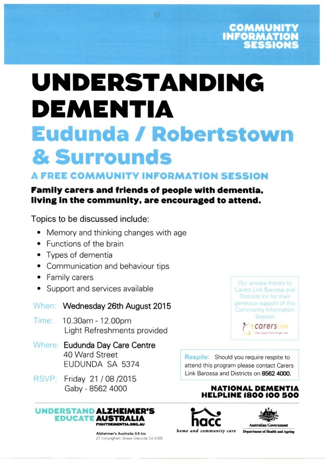 Understanding Dementia - 26 Aug 2015 at Eudunda