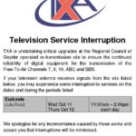 Television Service Interruption Wed 11th, Thur 12th Oct 2017