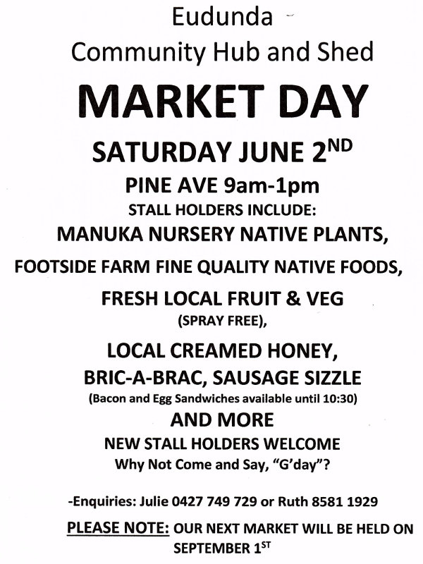 Eudunda Community Hub - Market Day - 2nd June 2018 - Banner