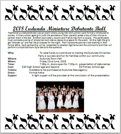 Eudunda Miniature Debutante Ball 22nd June 2018 - Flier