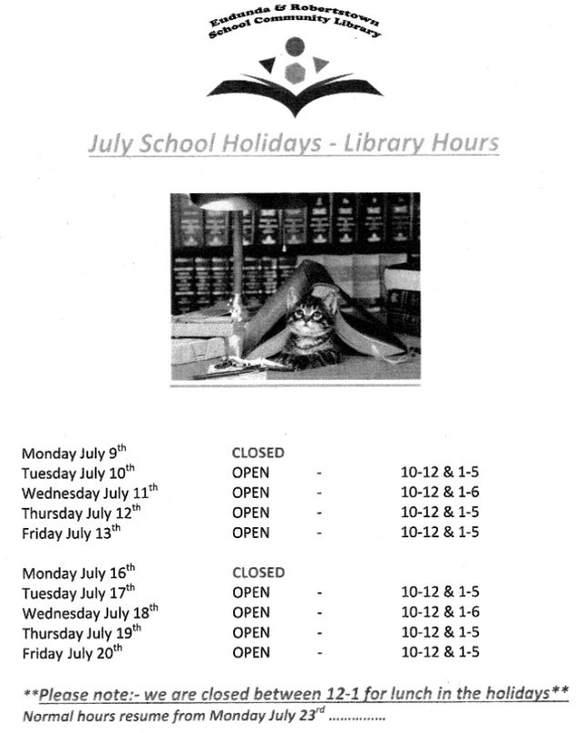 Eudunda School Community Library - July 2018 School Holiday Open Times