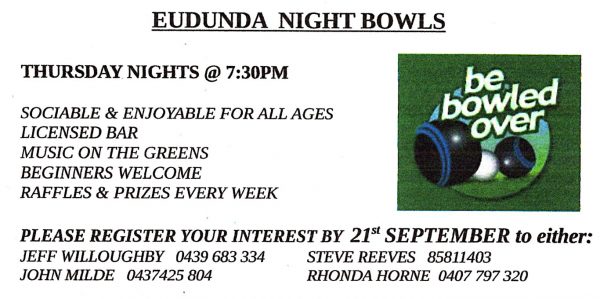 Eudunda Night Bowls – Register Interest by 21st Sept 2018