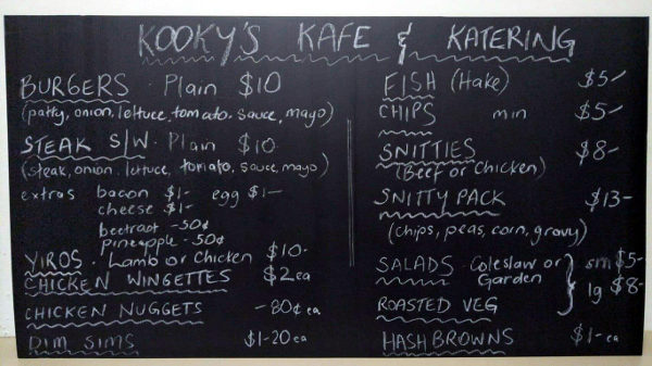 Kookys Kafe Blackboard menu - Apr 2019