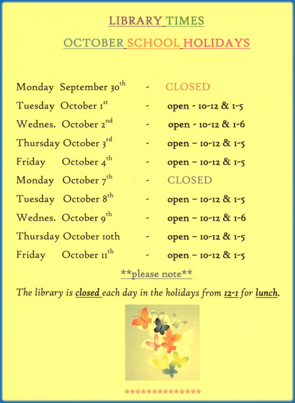 Eudunda School Community Library - October 2019 School Holiday Open Times