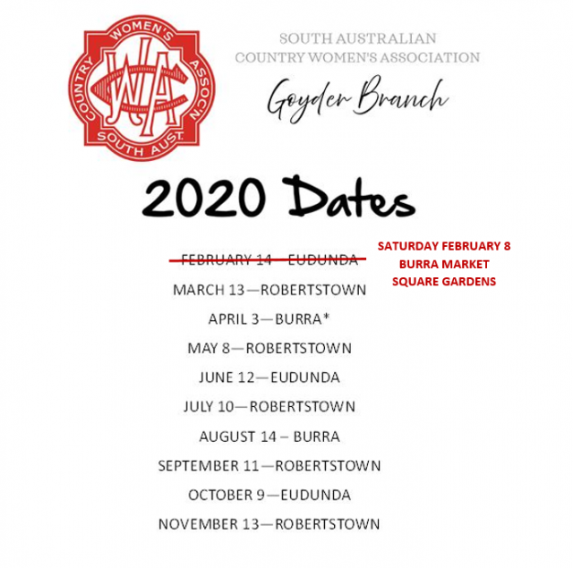 Goyder SACWA - 2020 Proposed Dates